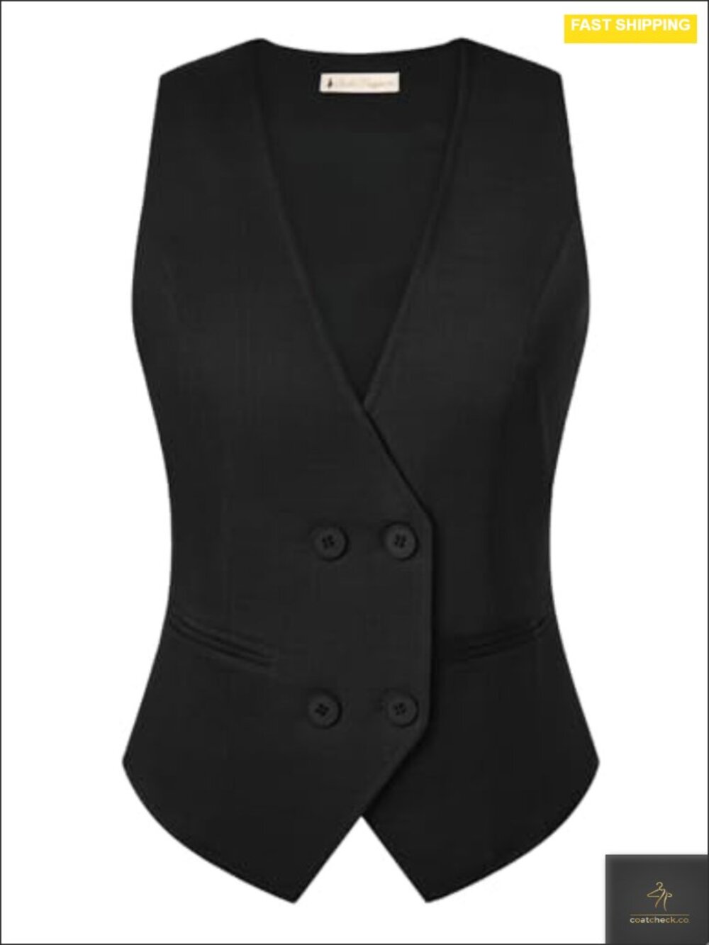 Sleeveless Double Breasted Vest Womens Trendy Waistcoat V-Neck Layering